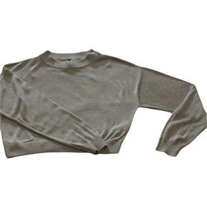 H&M Solid Grey Crop Long Sleeve Top